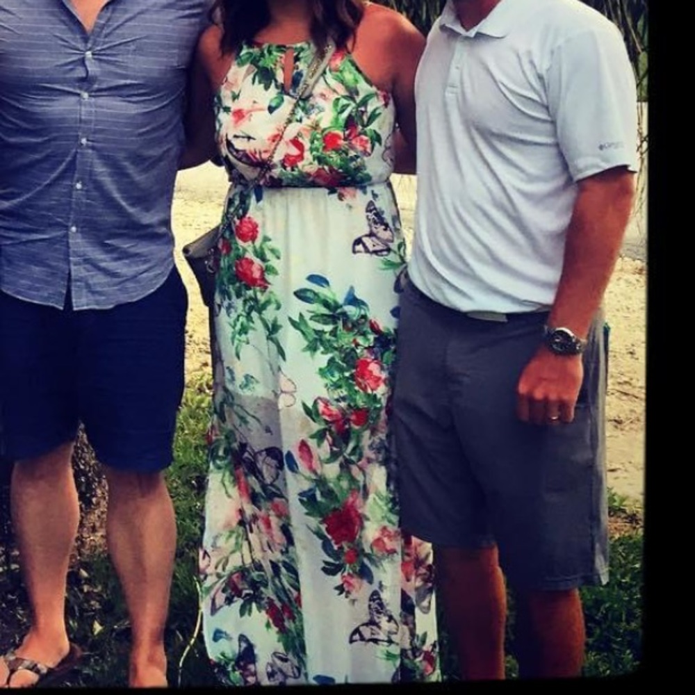 White floral multicolored maxi dress